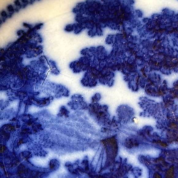 Antique Wm. Adams & Co. "Fairy Villas" Flow Blue 10 Inch Round Bowl - Picture 10 of 11